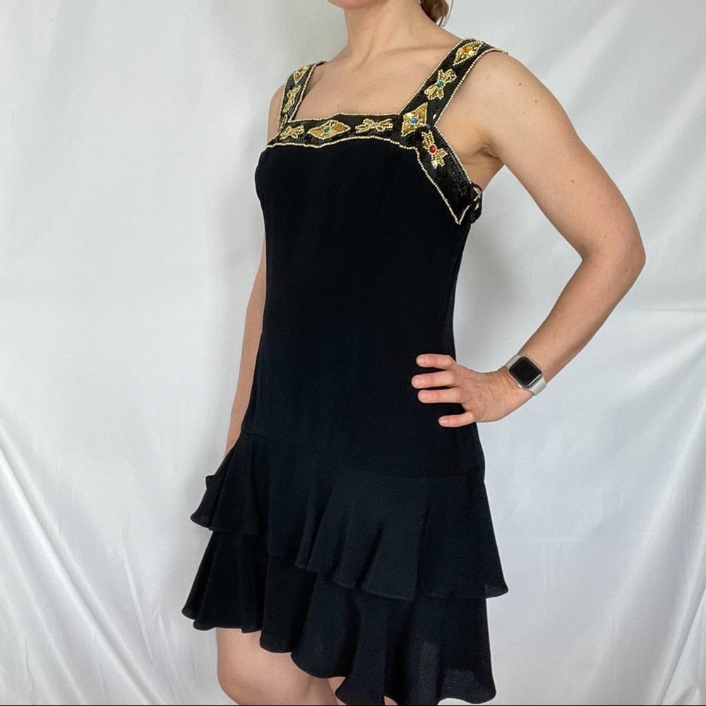 JESSICA MCLINTOCK GUNNE SAX SEQUIN BLACK DRESS Size S/M